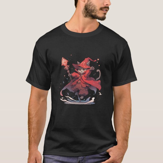 Cute Red Mage Cat Hero T-Shirt (Front)