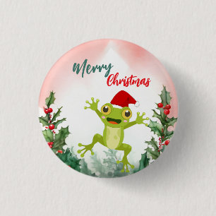 Cute Red Merry Christmas frog Santa Xmas party 1 Inch Round Button
