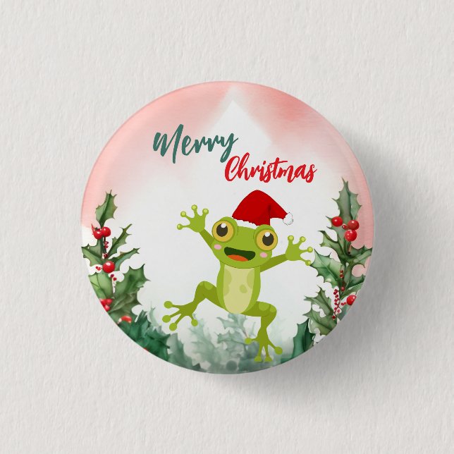Cute Red Merry Christmas frog Santa Xmas party 1 Inch Round Button (Front)