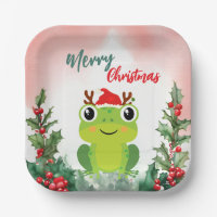 Cute Red Merry Christmas frog Santa Xmas party