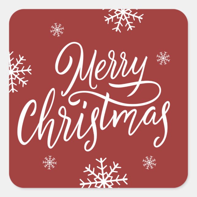 Cute Red Merry Christmas Square Sticker (Front)
