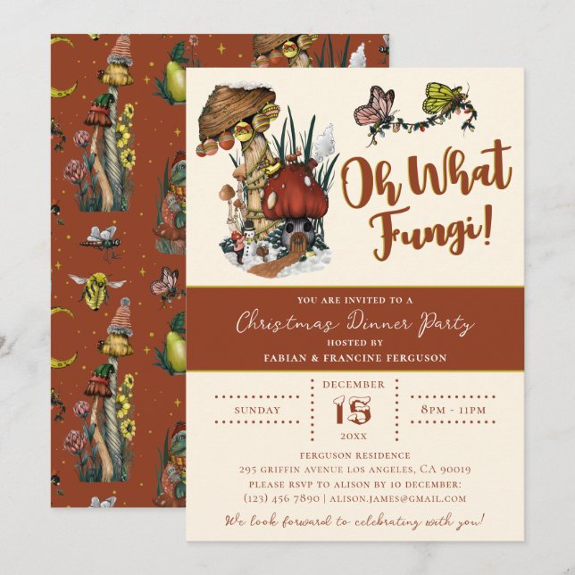 Cute Red Merry Mushrooom Christmas Holiday Party  Invitation (Front/Back)