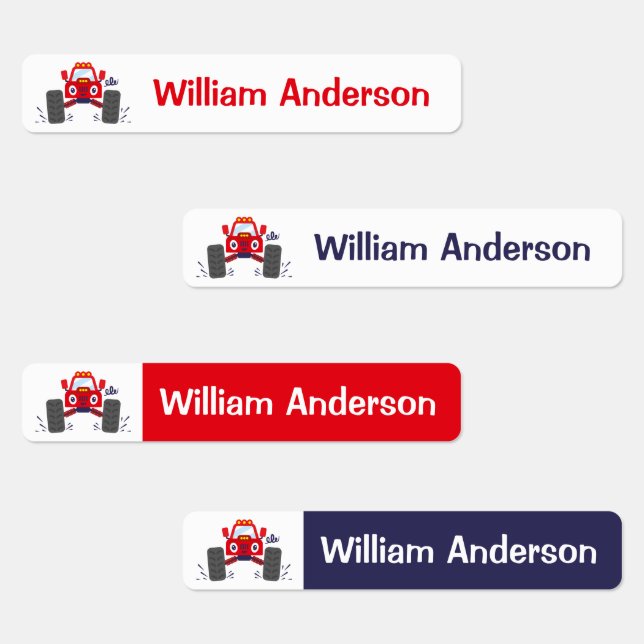 Cute Red Monster Truck Personalized Name (Group)