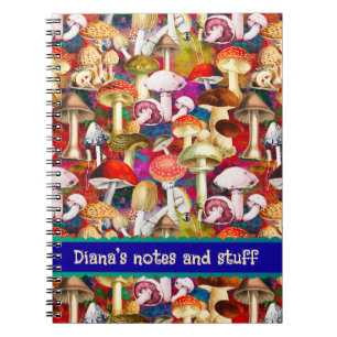 Cute red mushroom fungi garden pattern notebook