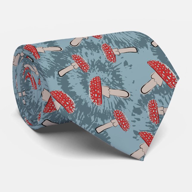 Cute Red Mushroom Fungi Pattern Tie (Rolled)
