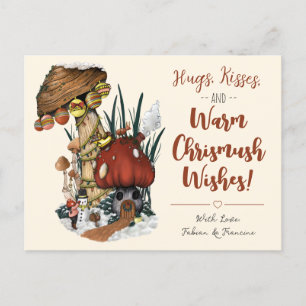 Cute Red Mushroom House Christmas Holiday Postard Postcard
