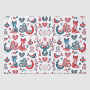 Cute Red Navy Christmas Scandinavian Folk Art Tissue Paper