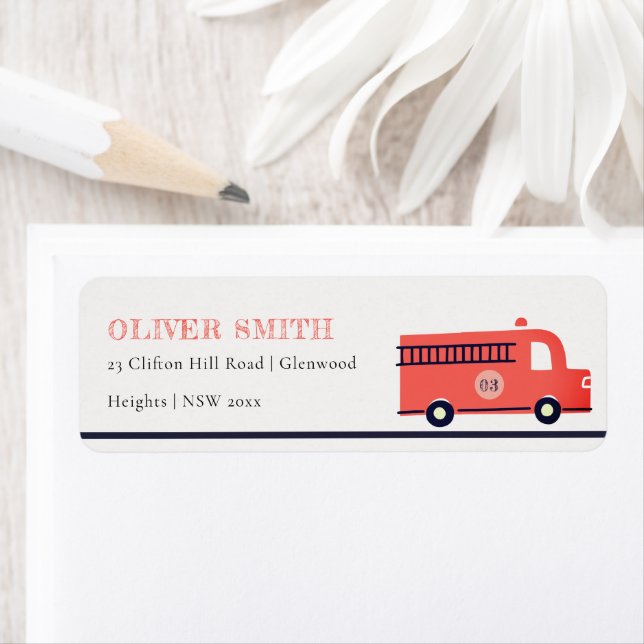 Cute Red Navy Fire Truck Engine Any Age Birthday (Insitu)