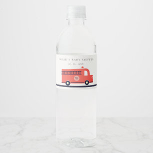 Cute Red Navy Fire Truck Engine Baby Shower Water Bottle Label
