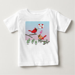Cute Red Northern Cardinals Love Winter Landscape Baby T-Shirt