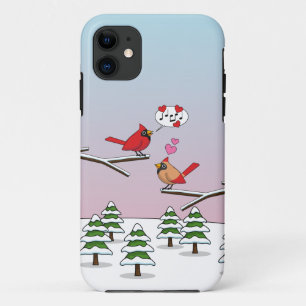 Cute Red Northern Cardinals Love Winter Landscape iPhone 11 Case