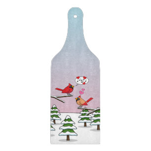 Cute Red Northern Cardinals Love Winter Landscape Cutting Board