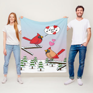 Cute Red Northern Cardinals Love Winter Landscape Fleece Blanket
