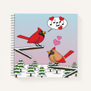 Cute Red Northern Cardinals Love Winter Landscape Notebook