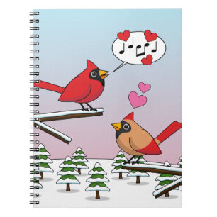 Cute Red Northern Cardinals Love Winter Landscape Notebook