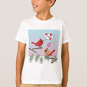 Cute Red Northern Cardinals Love Winter Landscape T-Shirt