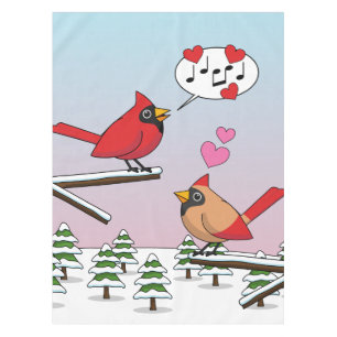Cute Red Northern Cardinals Love Winter Landscape Tablecloth