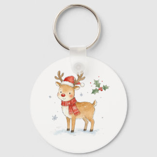 Cute Red Nose Reindeer with Scarf for Christmas Keychain