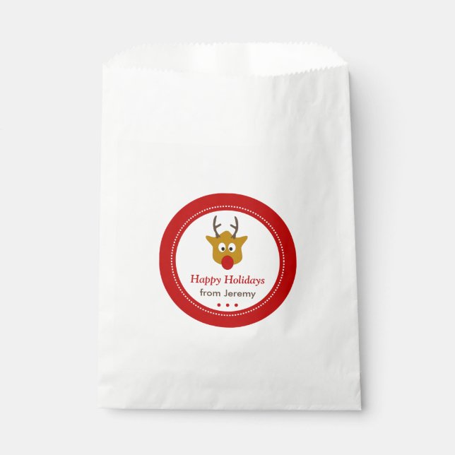Cute Red Nosed Reindeer Christmas Gift Favour Bag (Front)
