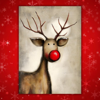 Cute Red-Nosed Reindeer Christmas Holiday Card