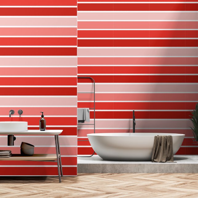 Cute Red Ombre Striped Pattern Wallpaper (Bathroom)