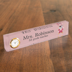 Cute Red Owl Teacher customizable Nameplate