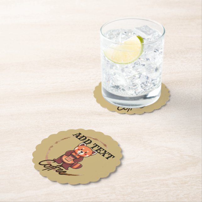 Cute red panda animals coffee Tea custom Shop name Paper Coaster (Insitu)