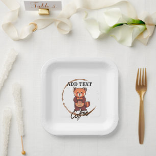 Cute red panda animals coffee Tea custom Shop name Paper Plate