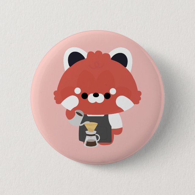 Cute Red Panda Barista 2 Inch Round Button (Front)