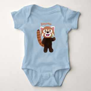 Cute red panda cartoon illustration baby bodysuit