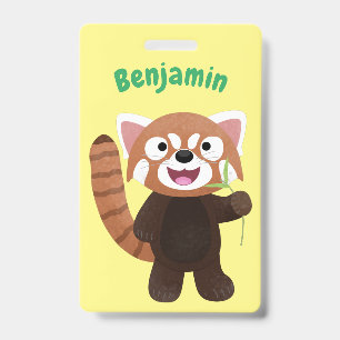 Cute red panda cartoon illustration badge