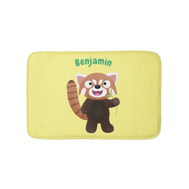 Cute red panda cartoon illustration bath mat (Front)