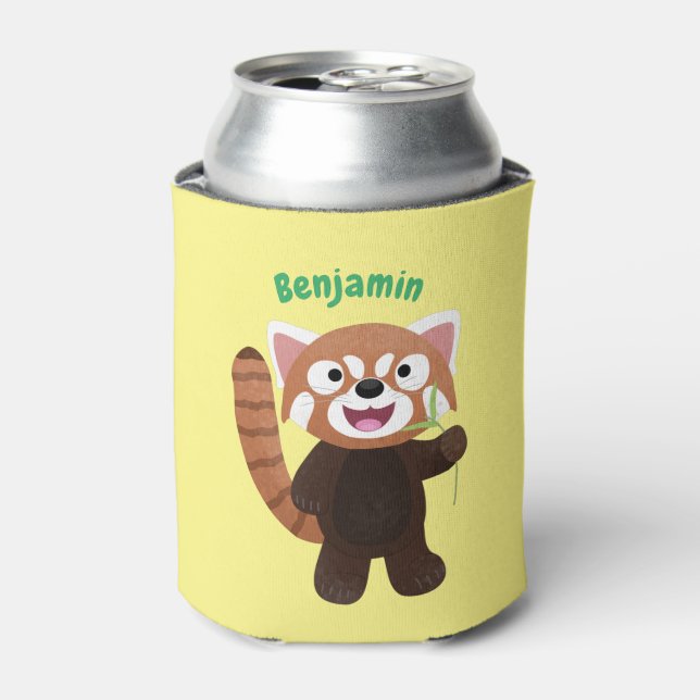Cute red panda cartoon illustration can cooler (Can Front)
