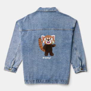 Cute red panda cartoon illustration denim jacket
