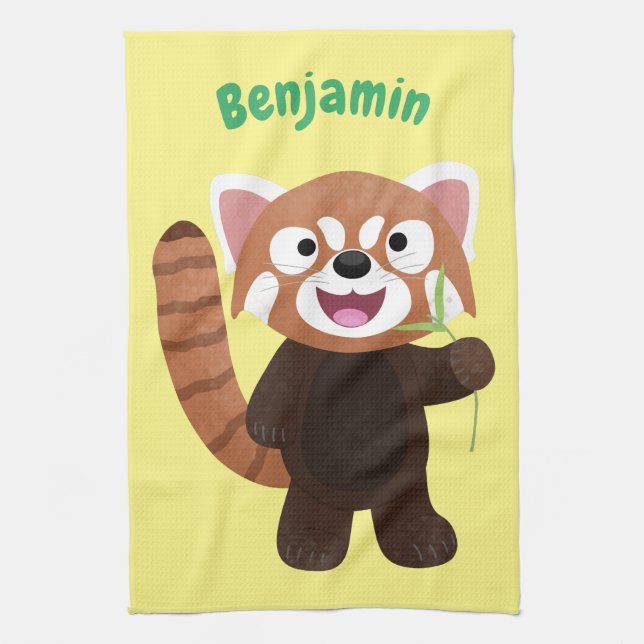 Cute red panda cartoon illustration kitchen towel (Vertical)