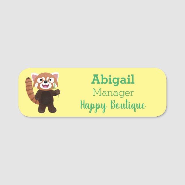 Cute red panda cartoon illustration name tag (Front)