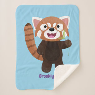 Cute red panda cartoon illustration  sherpa blanket