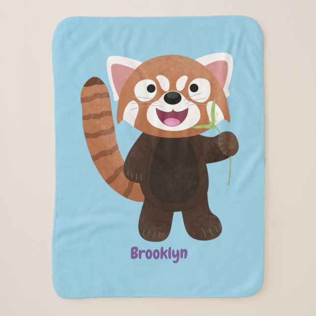 Cute red panda cartoon illustration  sherpa blanket (Front)