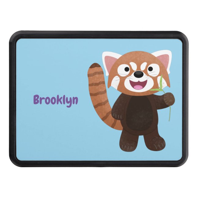 Cute red panda cartoon illustration trailer hitch cover (Front)