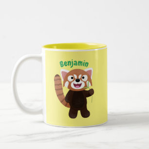 Cute red panda cartoon illustration Two-Tone coffee mug