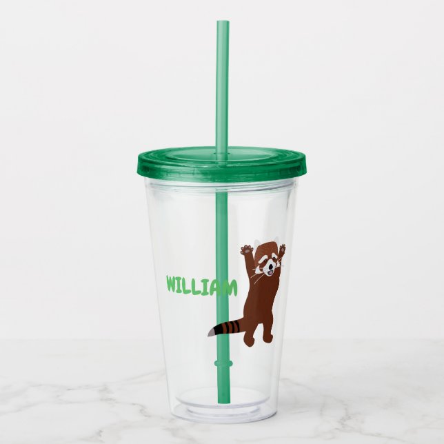 Cute Red Panda Custom Message Personalized Acrylic Tumbler (Front)