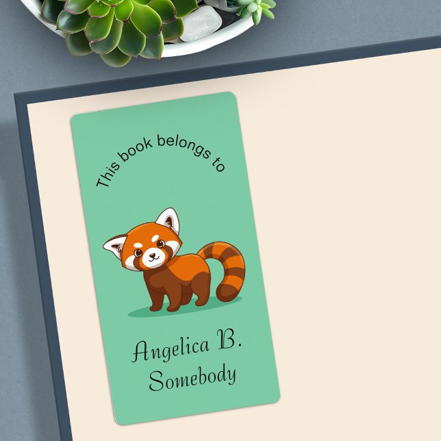 Cute Red Panda Green Bookplate (Creator Uploaded)