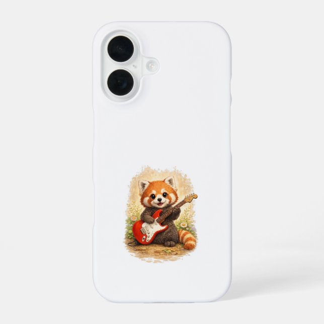 Cute Red Panda Guitar iPhone 16 Case Kawaii (Back)