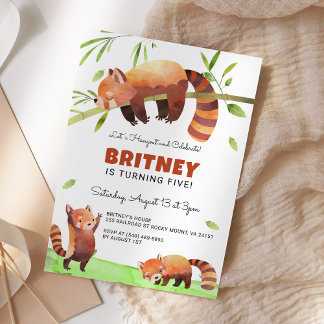 Cute Red Panda Kids Birthday Party Invitation