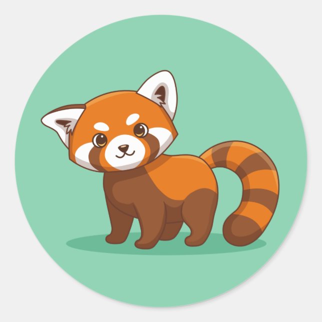 Cute Red Panda on Green Classic Round Sticker (Front)