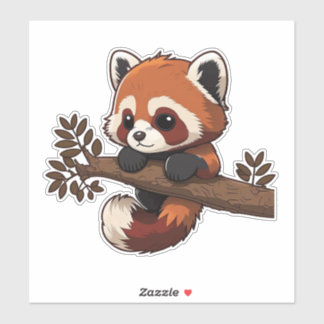 Cute red panda on tree branch