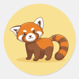 Cute Red Panda on Yellow Classic Round Sticker