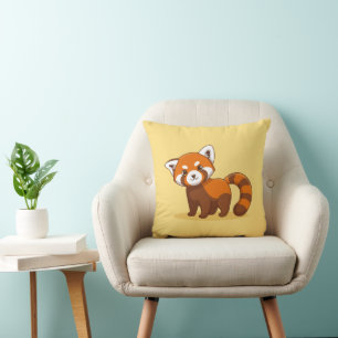 Cute Red Panda on Yellow Throw Pillow