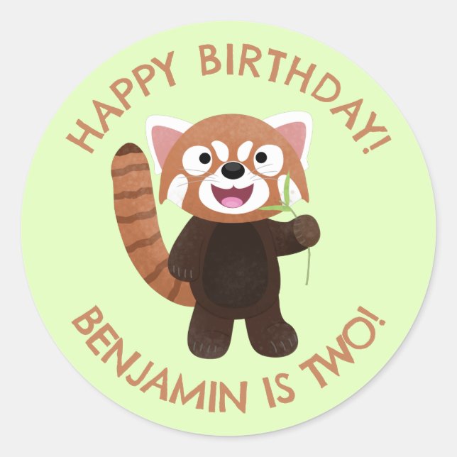 Cute red panda personalized cartoon birthday classic round sticker (Front)