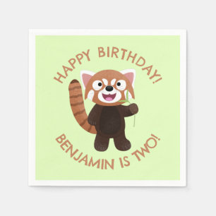 Cute red panda personalized cartoon birthday napkin